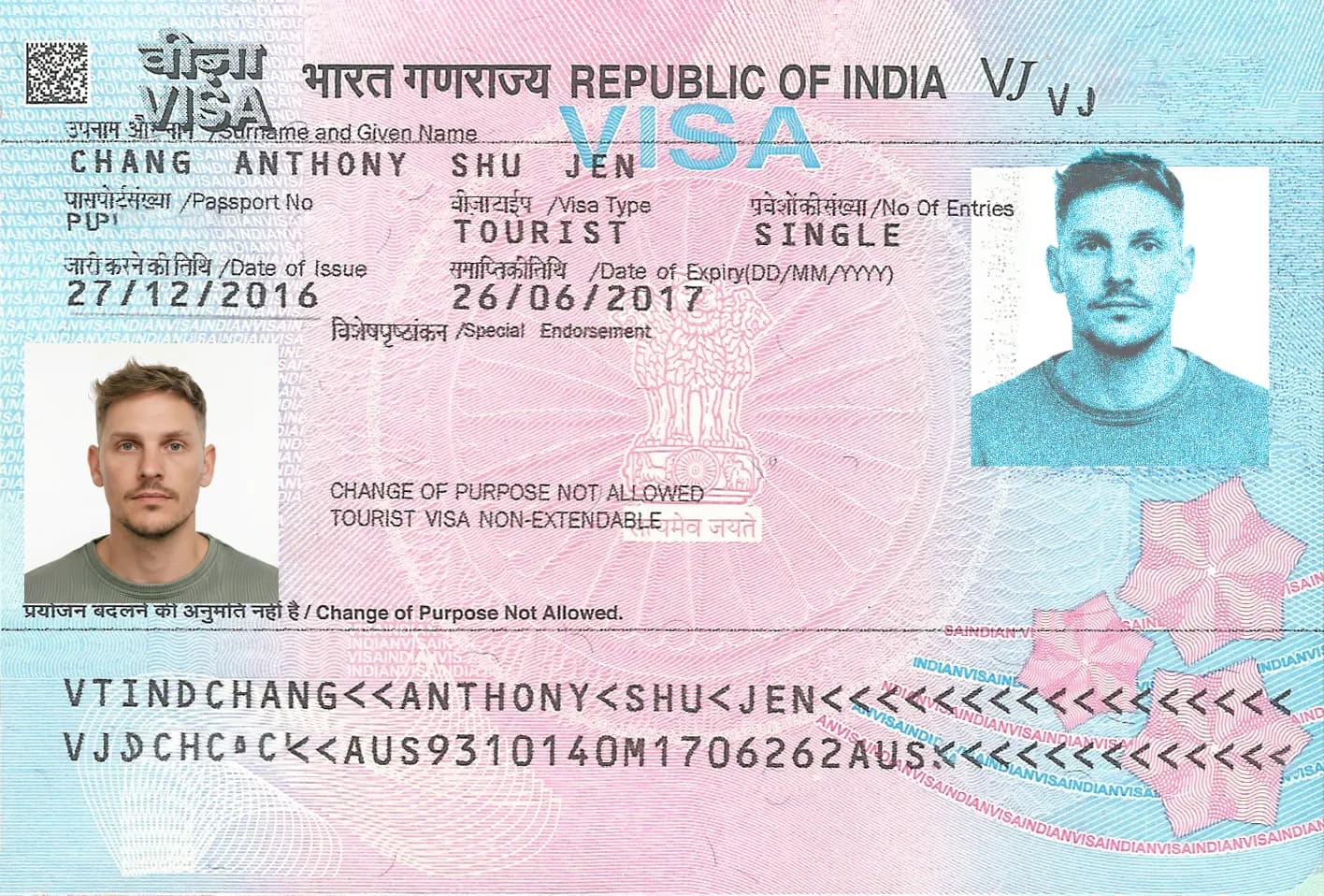 India Visa 2x2 Inches (51x51 mm)